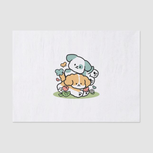 Happy Puppies Rolling Into May – Kawaii Dog Art Tissue Paper (Front)