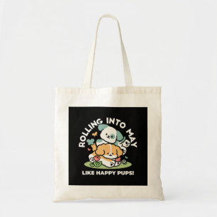 Happy Puppies Rolling Into May – Kawaii Dog Art Tote Bag