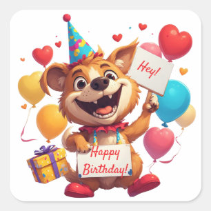 Happy Puppy Birthday With Balloons 🎂 Square Sticker