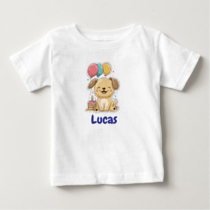 Happy Puppy, Boy, Let's Pawty, 1st Birthday Baby T-Shirt