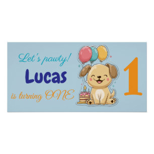 Happy Puppy, Boy, Let's Pawty, 1st Birthday  Poster