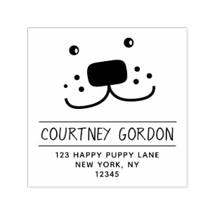 Happy Puppy Dog Return Address - Funny Pet Self-inking Stamp