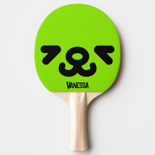 Happy Puppy Face Green with Name Ping Pong Paddle