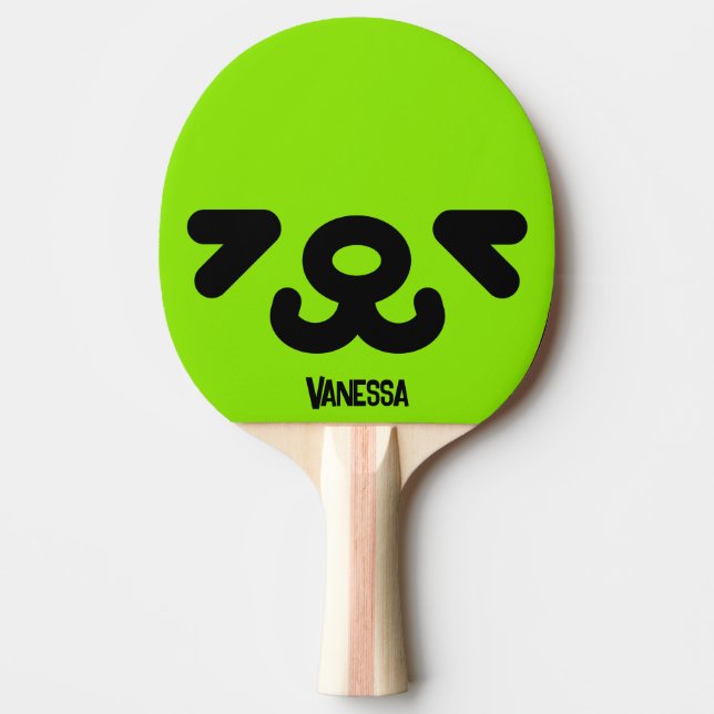Happy Puppy Face Green with Name Ping Pong Paddle (Front)