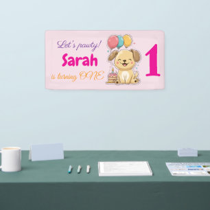 Happy Puppy, Girl, Let's Pawty, 1st Birthday Banner