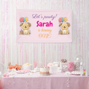 Happy Puppy, Girl, Let's Pawty, 1st Birthday Banner