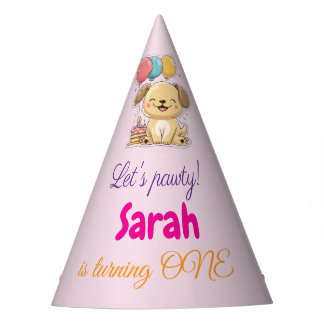 Happy Puppy, Girl, Let's Pawty, 1st Birthday Party Hat