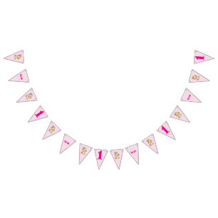 Happy Puppy, Girl, Pastel Pink 1st Birthday  Bunting