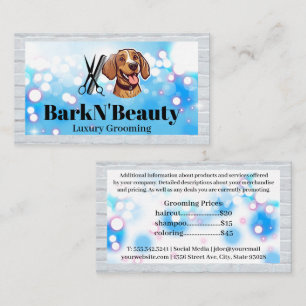 Happy Puppy Grooming Tools Bokeh Business Card