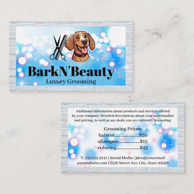 Happy Puppy | Grooming Tools | Bokeh Business Card (Front/Back)