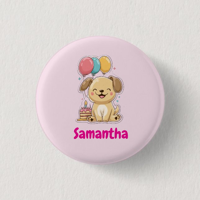 Happy Puppy Pawty, 1st Birthday, Personalized 3 Cm Round Badge (Front)