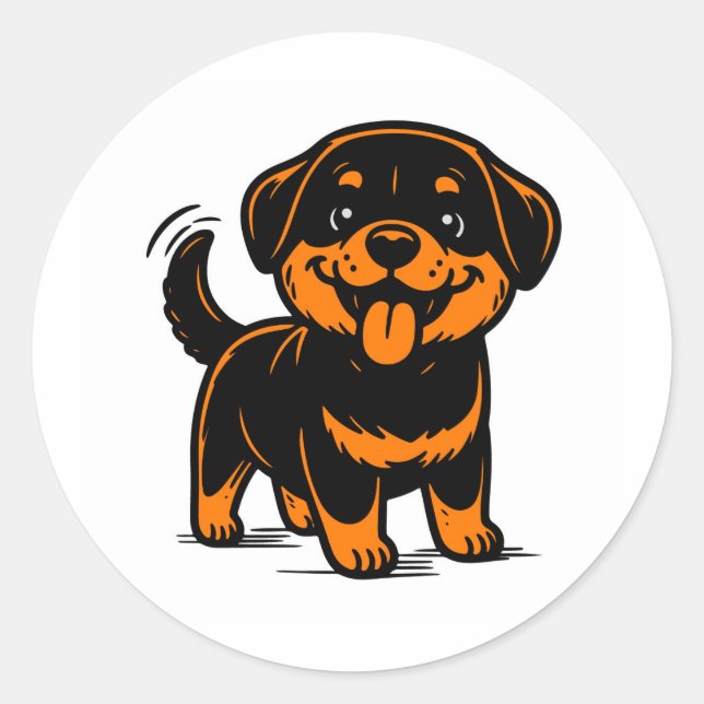 Happy Puppy Rottweiler Dog Classic Round Sticker (Front)