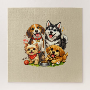 Happy Puppy Squad Cartoon Design Jigsaw Puzzle