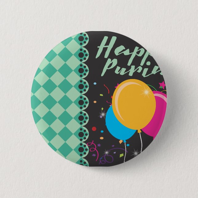 happy purim 6 cm round badge (Front)