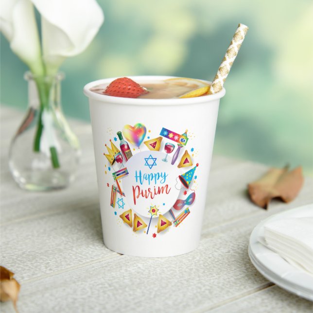 Happy Purim Basket Gifts, Decoration, Ornaments Paper Cups (Insitu)