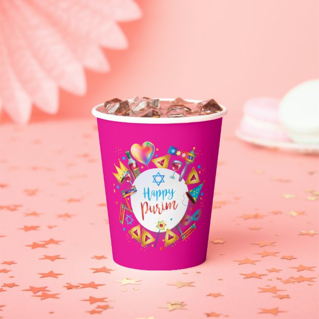 Happy Purim Basket Gifts, Decoration, Ornaments Paper Cups (Insitu)