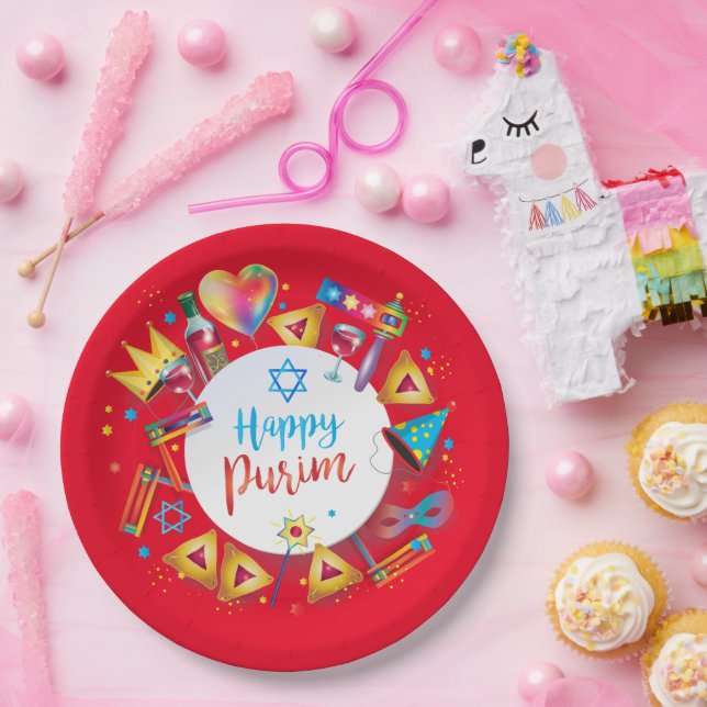 Happy Purim Basket Gifts, Decoration, Ornaments Paper Plate (Party)