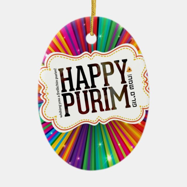 happy purim ceramic tree decoration (Front)