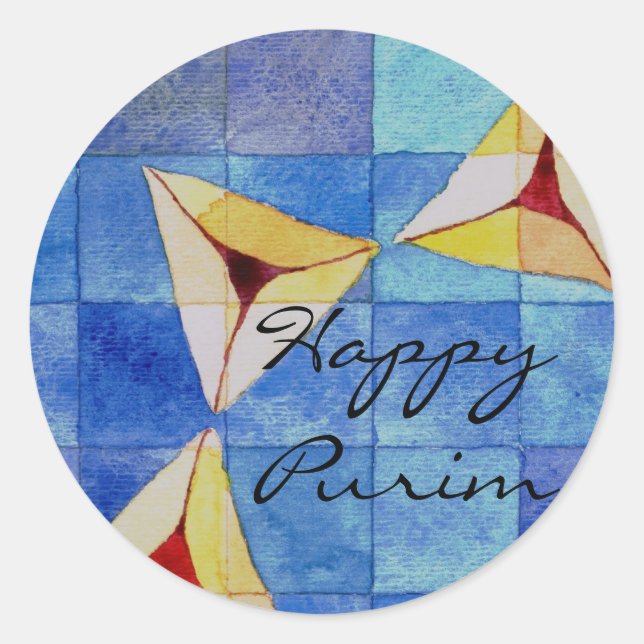 Happy Purim Classic Round Sticker (Front)