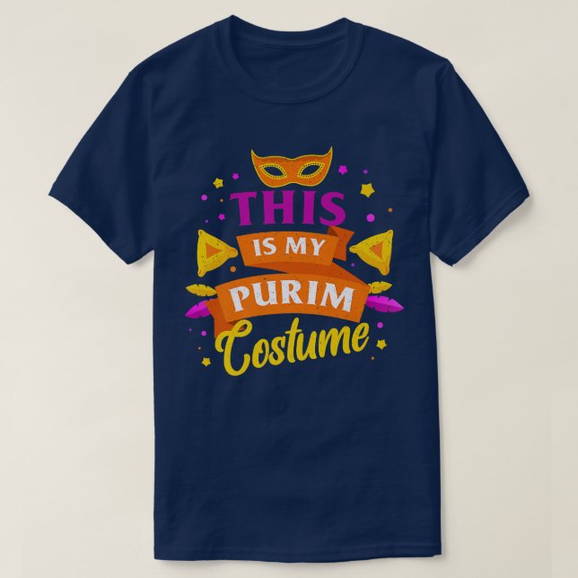 Happy Purim Costume Idea Cute Mask Hebrew Jewish H T-Shirt (Design Front)