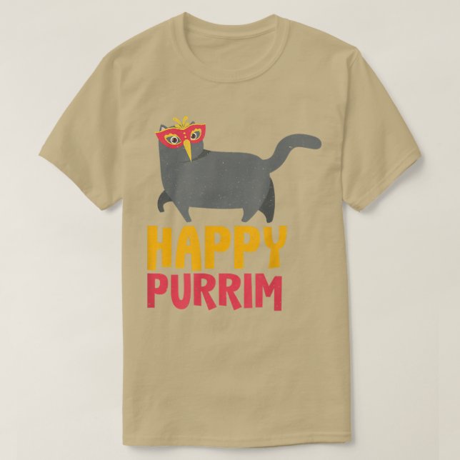 Happy Purim Costume Idea Funny Cat Hebrew Jewish H T-Shirt (Design Front)