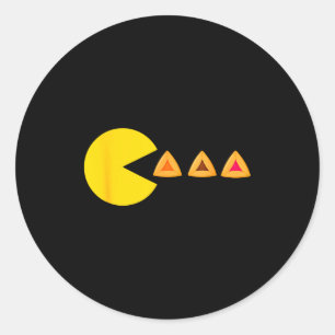Happy purim costume video game eating hamantashen classic round sticker