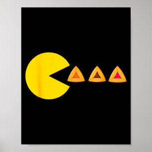 Happy purim costume video game eating hamantashen poster