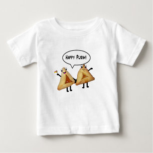 Happy Purim Cute Smiling Hamentaschen Cartoon Baby T-Shirt