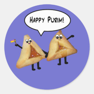 Happy Purim Cute Smiling Hamentaschen Cartoon Classic Round Sticker