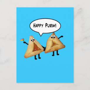 Happy Purim Cute Smiling Hamentaschen Cartoon Postcard