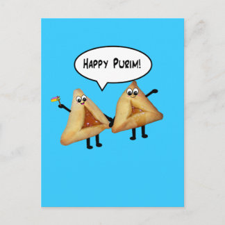 Happy Purim Cute Smiling Hamentaschen Cartoon Postcard