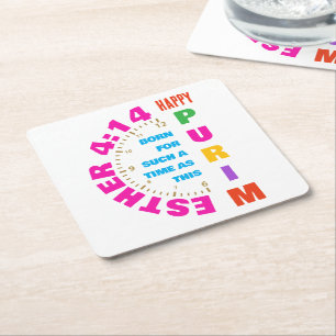 HAPPY PURIM Esther 4:14 For Such A Time As This  Square Paper Coaster