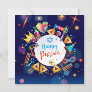 Happy Purim Festival Hamantaschen & Gragger Hebrew Holiday Card