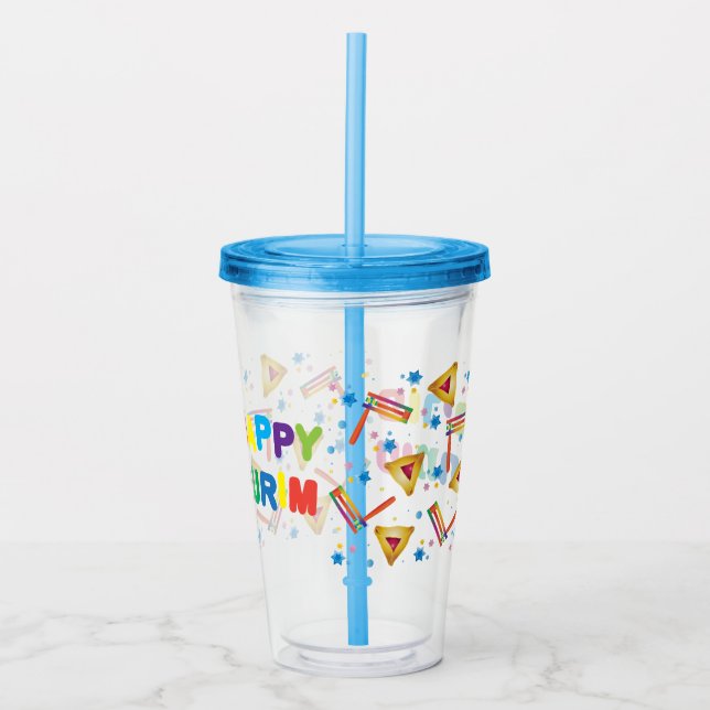 Happy Purim Festival Kids Party Pattern Holiday Acrylic Tumbler (Front)