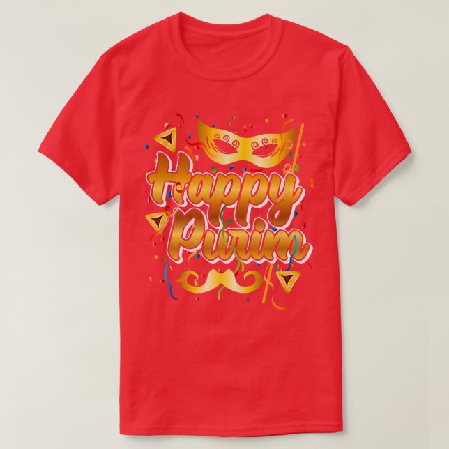 Happy Purim Festival Mask Moustache  T-Shirt (Design Front)