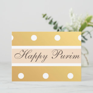 Happy Purim Flat Greeting Card Gold Polka Dots