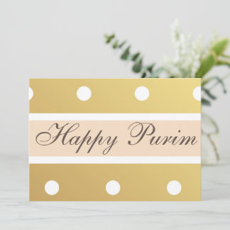Happy Purim Flat Greeting Card Gold Polka Dots
