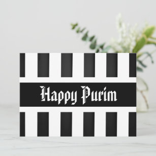 Happy Purim Flat Greeting Card Stripe Black White