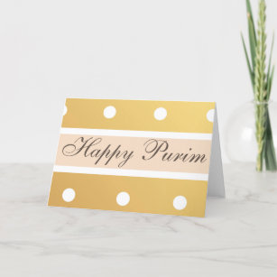 Happy Purim Folded Greeting Card Gold Polka Dots