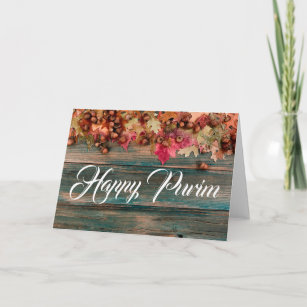 Happy Purim Folded Greeting Card Wooden Floral