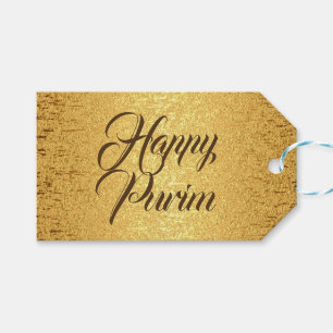 Happy Purim Gift Tag Gold Brown Foil