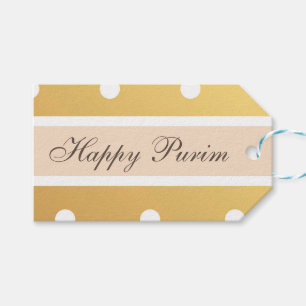 Happy Purim Gift Tag Gold Polka Dots