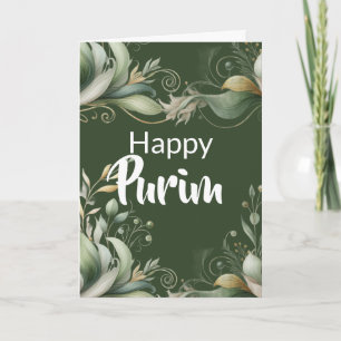 Happy Purim Greeting Card - Green Foliage Leaves