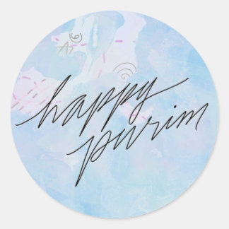 happy purim in cloud blue classic round sticker