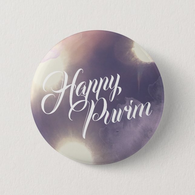 Happy Purim in Sparkle and Purple 6 Cm Round Badge (Front)