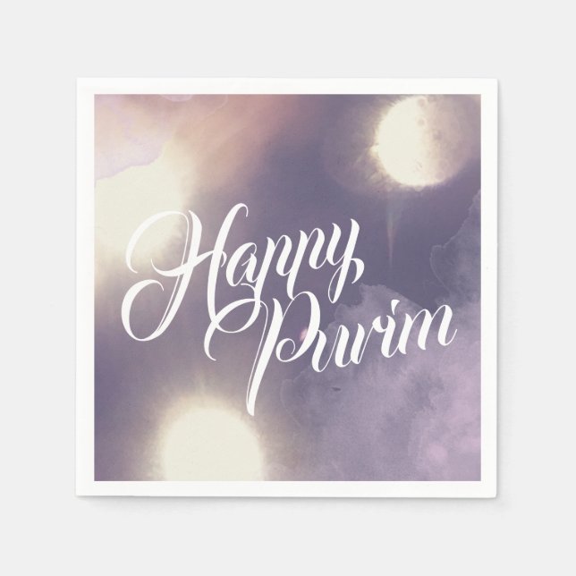 Happy Purim in Sparkle and Purple Napkin (Front)