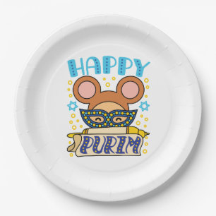 Happy Purim Jewish Holiday Mask Paper Plate
