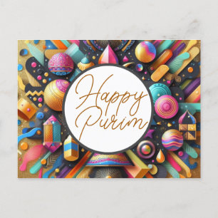 Happy Purim Jewish Wishes Multicolor Party Decor Postcard