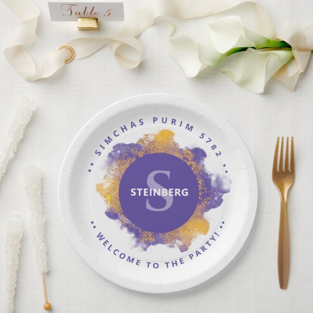 Happy Purim - Personalised Monogram Plate (Wedding)