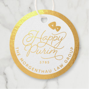 Happy Purim REAL Gold Foil Script Favour Tags